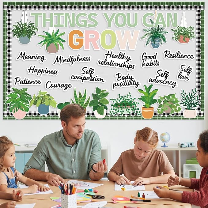 Spring Plant Bulletin Board Decorations Greenery Classroom Decor Motivational Bulletin Board Set Things You Can Grow Positive Potted Cutouts for Back to School Library Wall Door Decor Teacher Supplies