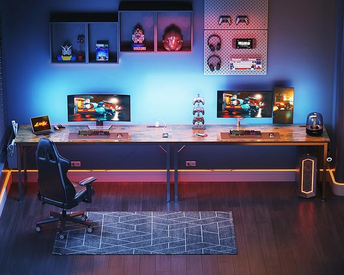 KKL Large Computer Desk with Power Outlets and USB Port Desk for Home Office Gaming Simple Modern Style Writing Desks with Storage Bag Headphone Hook, 63 inch, Rustic Brown