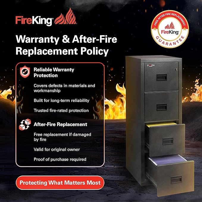 FireKing Turtle Vertical 4 Drawer Legal and Letter Fire Safe File Cabinet with Key Lock, 1 Hour Fire Rated, UL Rated & Water Resistant Home Safe, Filing Cabinet, Made in The USA, Platinum