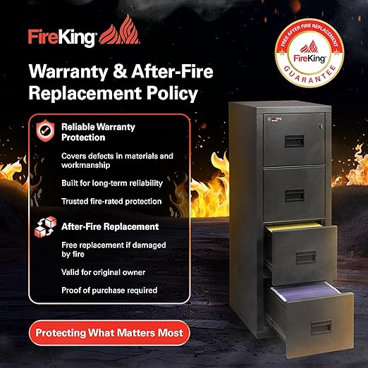 FireKing Lateral 4 Drawer Legal and Letter Fire Safe File Cabinet with Key Lock, 1 Hour Fire Rated, UL Rated & Water Resistant Home Safe, Filing Cabinet, Made in The USA, Parchment
