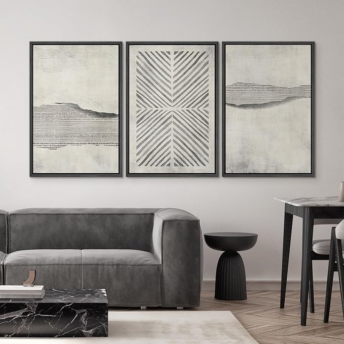 SIGNWIN Framed Canvas Print Wall Art Set Grunge Geometric Line Landscape Abstract Shapes Cozy Neutral Modern Art Decorative Boho Relax/Zen Nordic for Living Room, Bedroom, Office - 24"x36"x3 Black