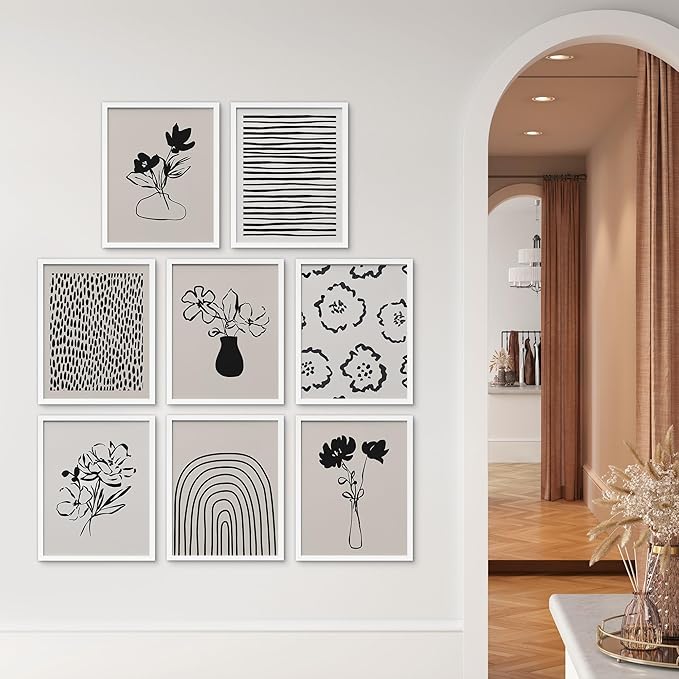 SIGNWIN Framed Poster Bathroom Decor, Wall Art Room Decor Multicolor for Living Room, Bedroom, Office Duotone Black & White Floral Botanical Flower Nature Abstract Shapes - 12"x16"x 8 White