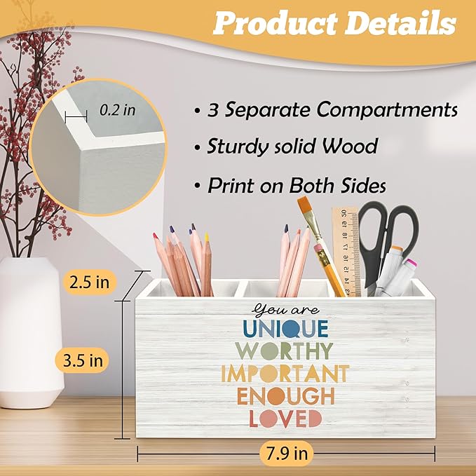 Mental Health Pen Holder Organizer for Desk Accessories, Inspirational Wooden Box Sign Desk Decorations for Therapy Counselor Office Classroom Decor,Mental Health Gifts