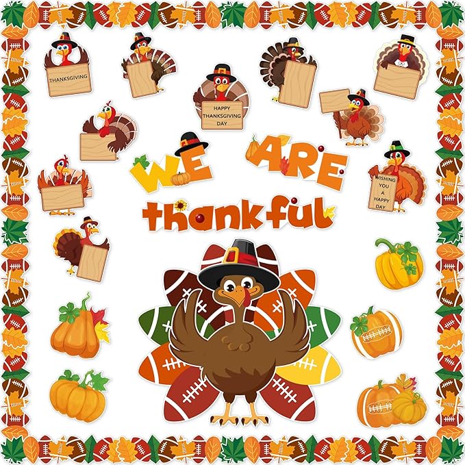 Thanksgiving Bulletin Board Decorations, Fall Classroom Decorations Set, Turkey and Fall Themed Bulletin Boards Decor for Classroom Elementary Middle High School (Football Turkey)