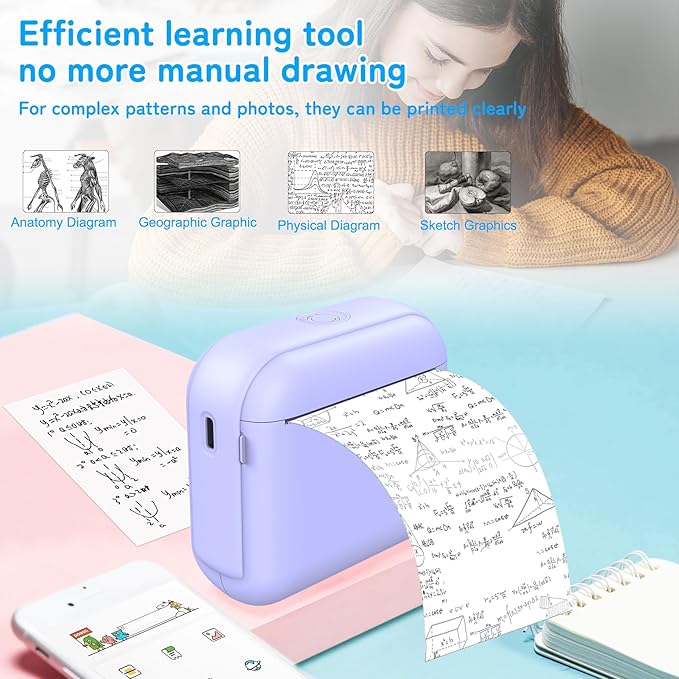 Sticker Maker for Kids, Print Pods Mini Sticker Printer Machine with 13 Rolls Paper, Portable Bluetooth Thermal Printer for Notes, Journal, DIY ,Gift, Impresora Portátil for Home/School/Office