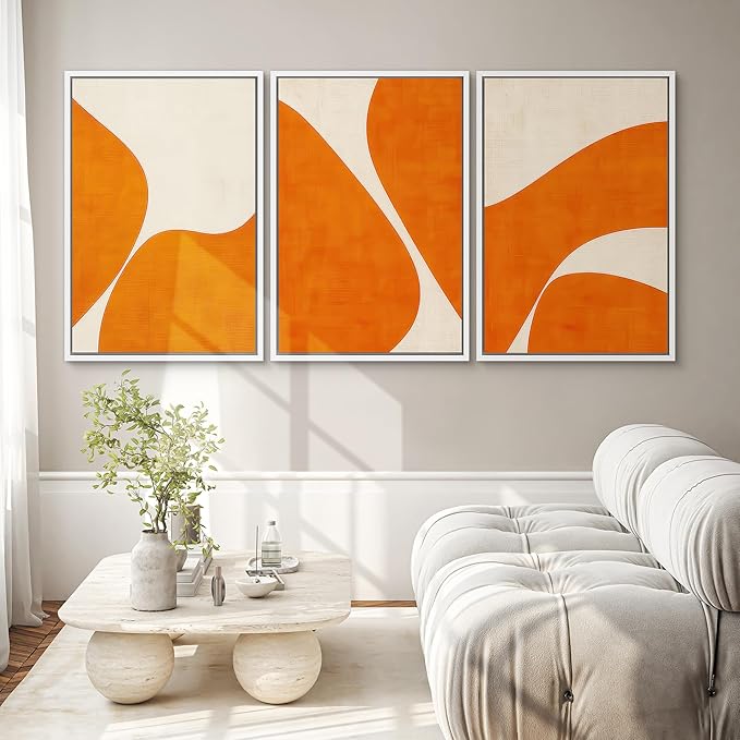 SIGNWIN Framed Wall Art Print Set Modern Abstract Orange Geometric Mid-Century Minimalist Photography Modern Art Minimalist Closeup Dramatic for Living Room, Bedroom, Office - 24"x36"x3 White