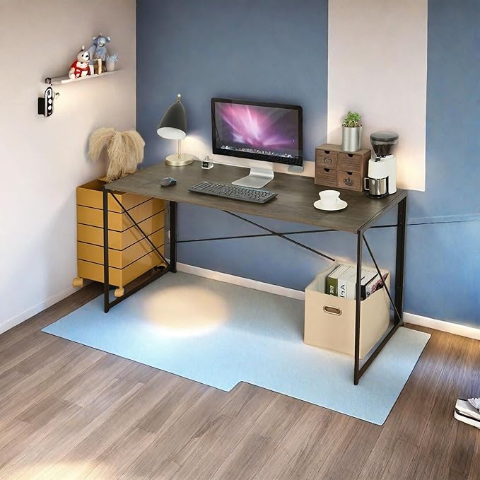 Homy Casa 55.1 Inch Foldable Laptop Desk, Space-Saving Computer Table with No Assembly Required, Sturdy Metal Frame, Minimalist Design for Home Office, Study, or Small Spaces, Vintage Brown