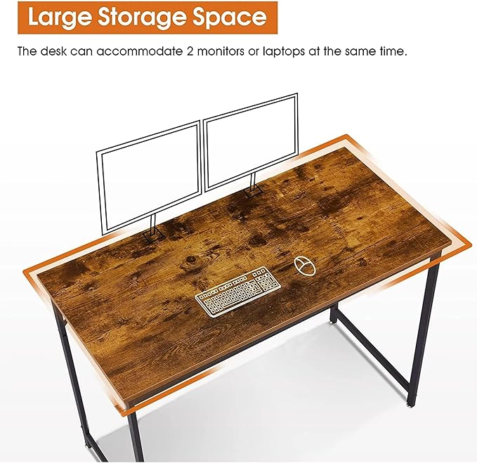 Computer Desk Writing Desk Gaming Table 40 Inches PC Desk Wood and Metal Desk for Home Office，Modern Simple Style，Vintage, XXF-CT-H8050-VINTAGE