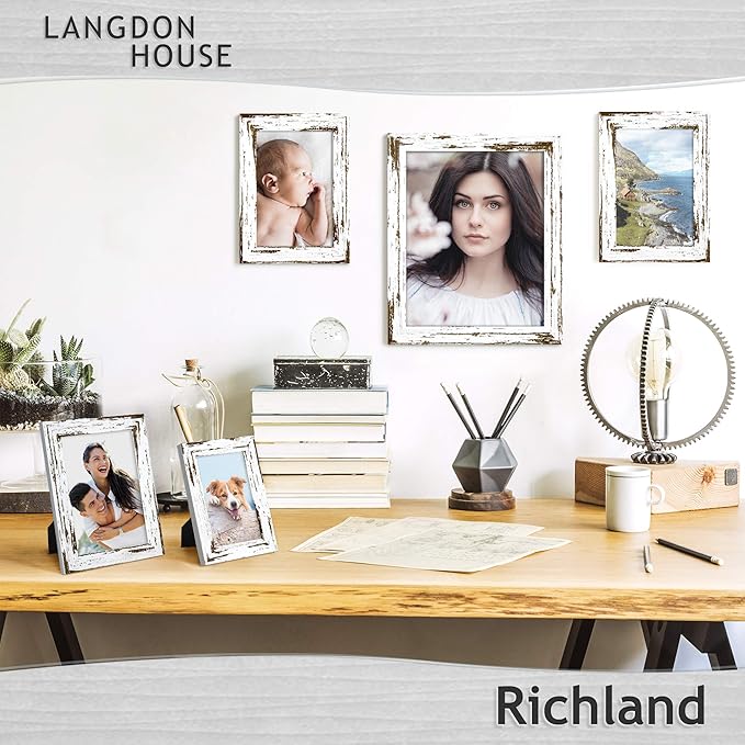 Langdon House 5x7 Picture Frames (Distressed White, 6 Pack) Farmhouse Style, Richland Collection