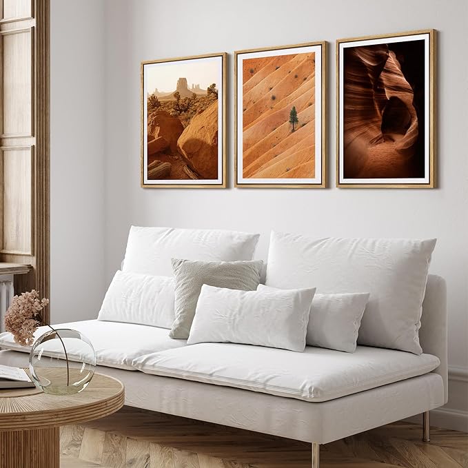 SIGNFORD Framed Wall Art Print Set Southwest Desert Landscape Canyon and Mesa Digital Art Modern Art Contemporary for Living Room, Bedroom, Office - 24"x36"x3 Natural