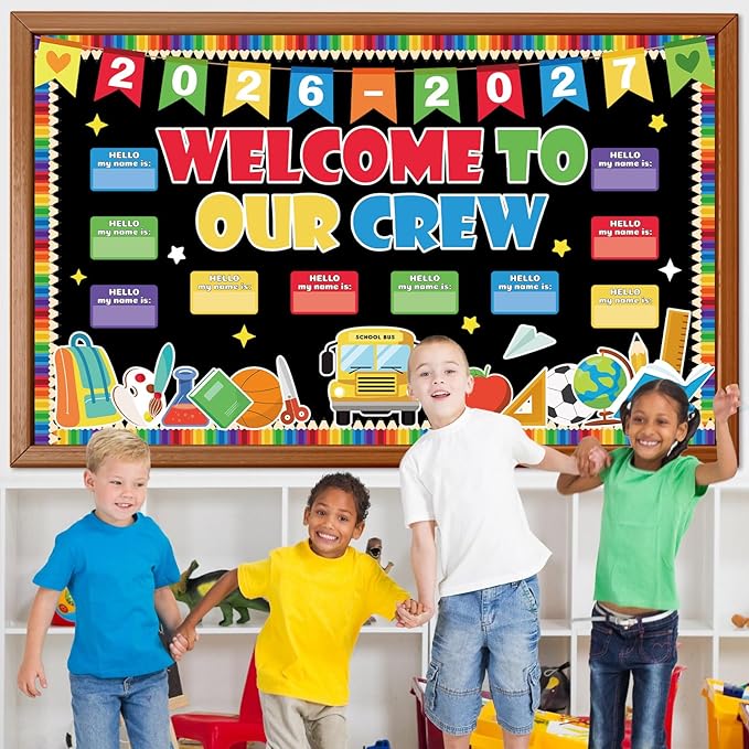 Welcome to Our Crew Classroom Bulletin Board Set Pencil Notebook Welcome Back to School Bulletin Board Decorations First Day of School Theme Classroom Cutouts Preschool Chalkboard Wall Decor