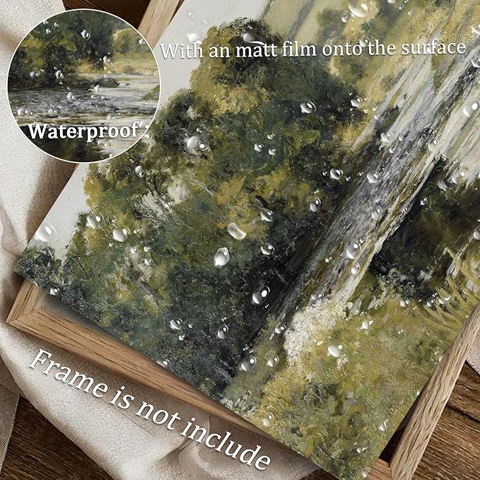 uniro Nature Landscape Vintage Wall Art for Home Decor, Antique River Canvas Wall Art, Farmhouse Muted Spring Summer Paintings Art Picture Aesthetic for Bedroom Bathroom Living Room Office Decor (8" x 10"-UNFRAMED)