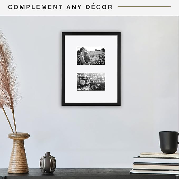 MCS East Village 11x14 Matted Picture Frame with Two 4x6 Photo Openings, Black Wall Hanging Frame for Photos & Posters (1-Pack)
