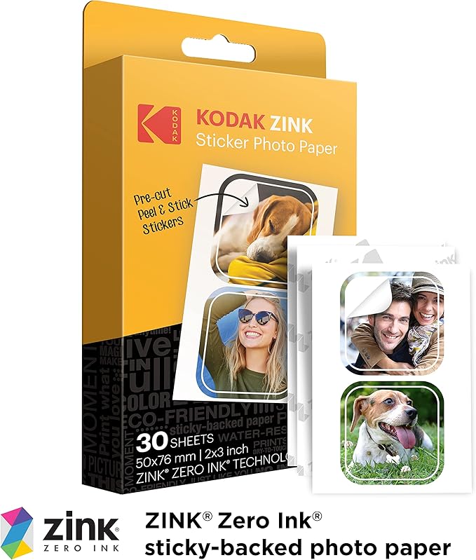KODAK 2x3 Premium Sticky-Backed ZINK Photo Paper (30 Sheets) - Compatible With Kodak Step, Step Slim, Printomatic, Printomatic+, Smile+, Step Touch