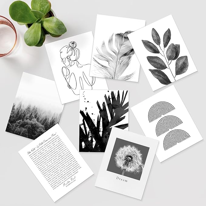 SIGNWIN Adhesive Canvas Poster Bathroom Decor 11"x14"x 8, Wall Art Room Decor Multicolor for Living Room, Bedroom, Office Black & White Duotone Geometric Dark Plants Nature Abstract Shapes