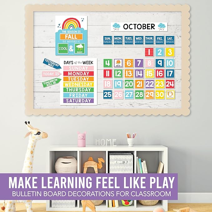 Hadley Designs Classroom Calendar Set Bulletin Board Decorations - Colorful School Calendar for Classroom Decor, Kindergarten Preschool Elementary Teacher Must Haves, Homeschool & Daycare Essentials