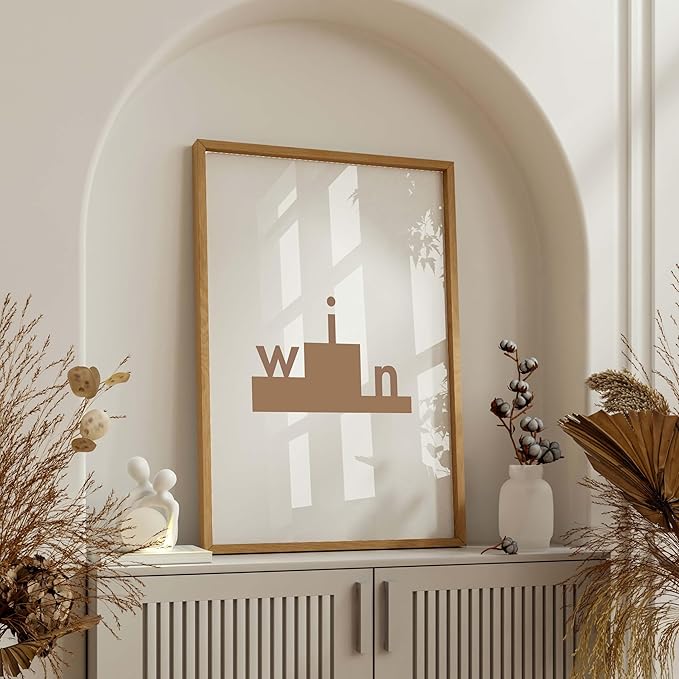 ALPINE INK CO. Win Typography Satin Poster - Minimal Word Balance Artwork - Modern Neutral Graphic Style - Office Home Office Workspace Decor - 8x10 Unframed Satin Print