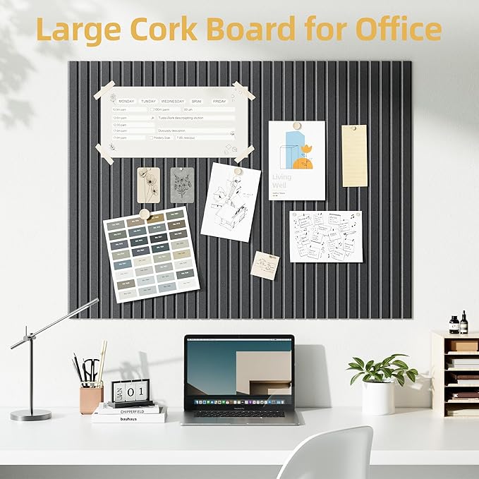 Large Cork Board for Wall 36" x 24" Black Bulletin Board with Safe Removable Adhesive Squares for Pictures Photos, Alternative CorkBoard Felt Pin Boards Tiles for Office Classroom Wall Decor - 6 Pack