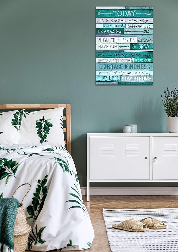 Inspirational Wall-Art - Quotes Office Wall Decor - Teal Wall Decor For Bedroom - Word Artwork For Home Walls With Framed Canvas Art Size 16"x24"