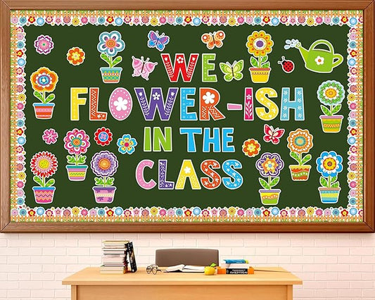 gisgfim Spring Classroom Flower Bulletin Board Decorations Set Spring Floral Cutouts We Flower-ish in The Class Welcome Bulletin Board Boders Decor for School Classroom Chalkboard Wall