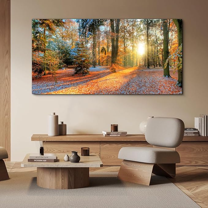 Bamdeya Forest Canvas Wall Art Large Picture Autumn Poster Sunset Tree Wall Decor Natural Landscape Painting Fall Scenery Artwork for Bedroom Living Room Decor Office Home Decorations