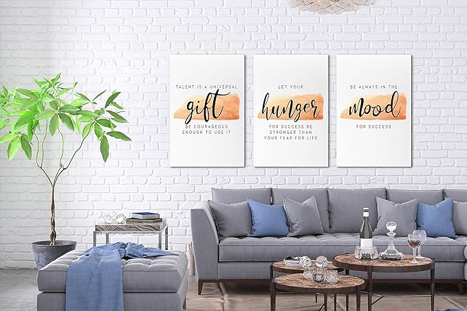 SHMAO Office Canvas Wall Art Motivational Wall Decor, 3 Piece Modern Gift Hunger Mood Print Pictures for Office Wall Decor Women Inspirational Framed Artwork Home Office Decor 20”x30”x3 Panels