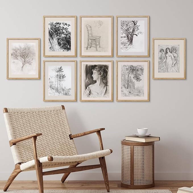 SIGNWIN Framed Poster Bathroom Decor, Wall Art Room Decor Multicolor for Living Room, Bedroom, Office Black White Forest Landscape Female Portrait Vintage Illustrations Bohemian - 12"x16"x 8 Natural