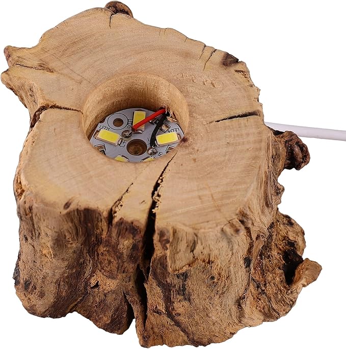 VOSAREA Crystal Ball Wooden Base Tree Stump LED Light Desk Lights for Office Desktop Stand Table Top Display Stand Crystal Ball Holder Stands for Display Wooden Lamp Base USB Wood