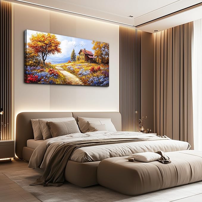 ZUITINGHUA Large Wall Decor For Living Room Canvas Wall Art For Office Modern Wall Decorations For Bedroom Yellow Tree Landscape Painting Farmhouse Pictures Artwork Room Home Decor 24x48 In