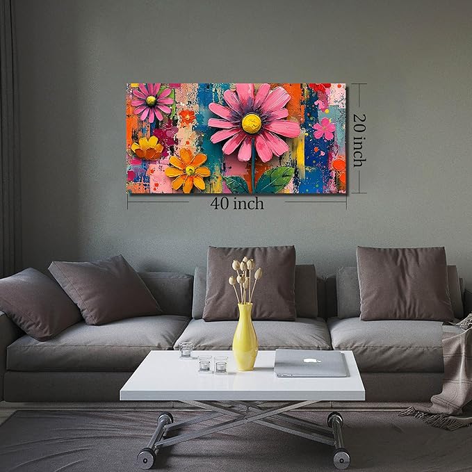 Flower Canvas Wall Art for Bedroom Women Colorful Artwork for Wall Office Modern Wall Decor for Living Room Size 20 x 40 Inch