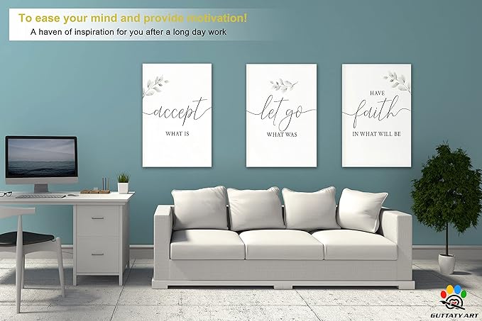 Office Wall Art-3 Panel Motivational Art, Inspirational Quotes Canvas for Home Office Decor, Positive Quote Art, Entrepreneur Words Poster Frame 16'x24'x3Pcs
