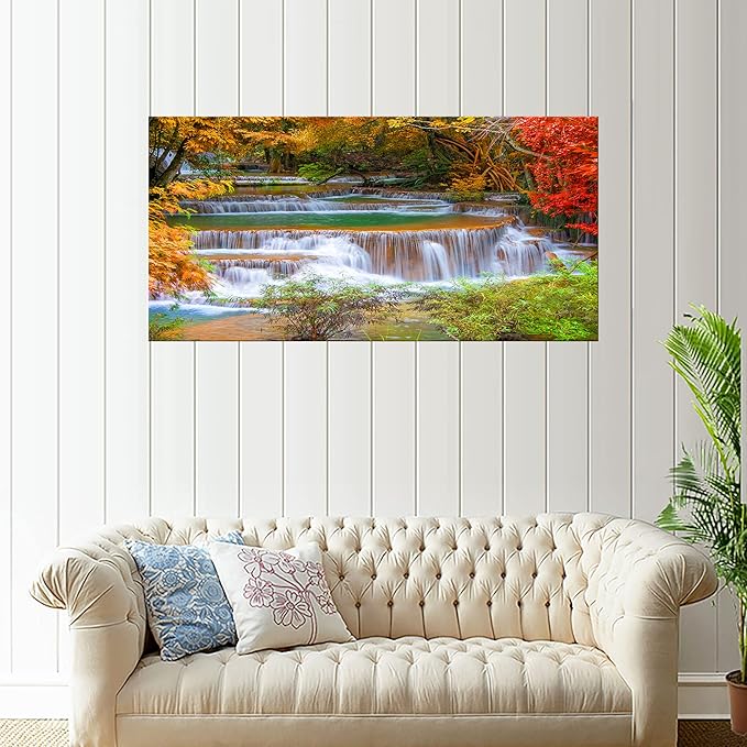 DZL Art S75362 Large Wall Art Canvas Prints Waterfall In Deep Rain Forest Jungle Painting Framed wall art for living Room Bedroom and Office Home Decor Artwork