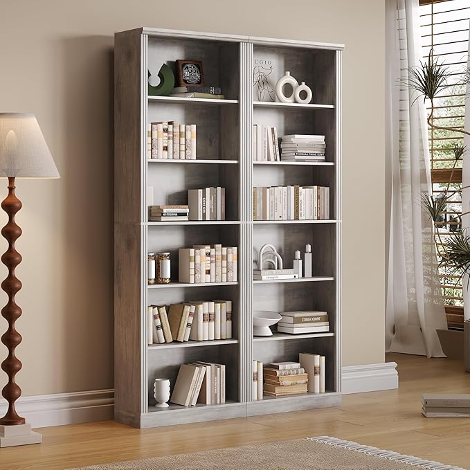 Tall Bookshelf, 6-Tier Bookcase with 2 Adjustable Shelves, Modern Farmhouse Storage for Living Room, Entryway, Office, 23.6" W x 74.8" H x 10.6" D, Grey