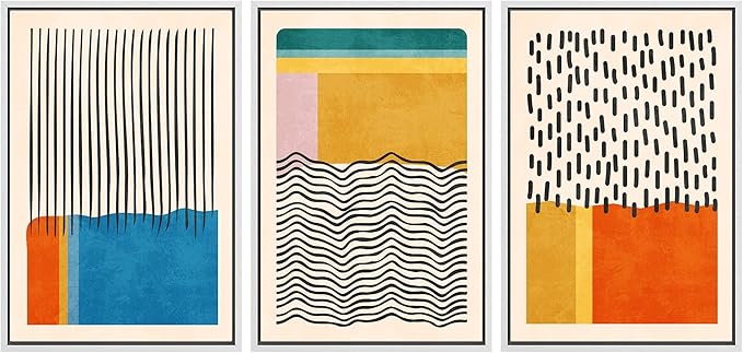 SIGNWIN Framed Canvas Print Wall Art Set Mid-Century Vibrant Color Block Collage Abstract Geometric Illustrations Graffiti & Street Art Modern Art for Living Room, Bedroom, Office - 24"x36"x3 White