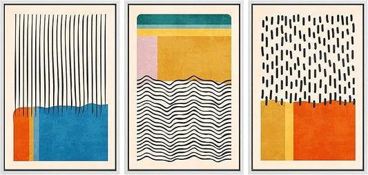 SIGNWIN Framed Canvas Print Wall Art Set Mid-Century Vibrant Color Block Collage Abstract Geometric Illustrations Graffiti & Street Art Modern Art for Living Room, Bedroom, Office - 16"x24"x3 White