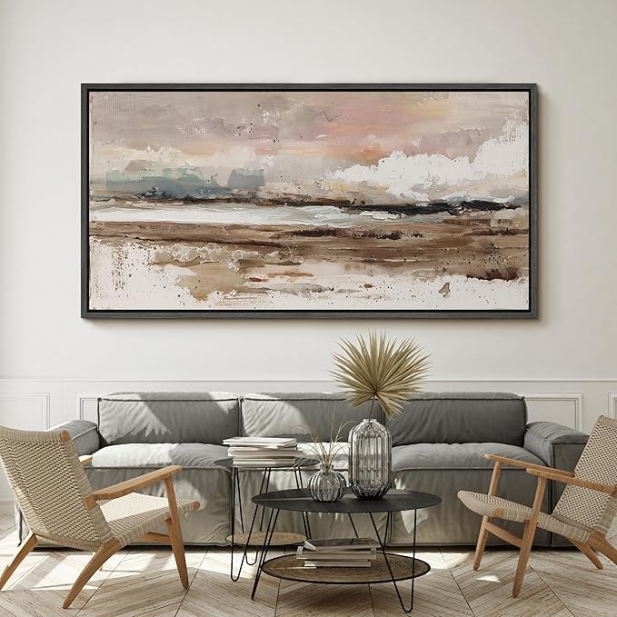 SIGNFORD Extra Large Framed Canvas Coastal Horizon Abstract Illustrations Modern Art Calm Warm for Living Room, Bedroom, Office - 60"x30"