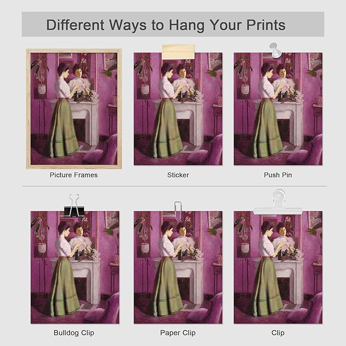 SIGNWIN Adhesive Canvas Poster Bathroom Decor, Wall Art Room Decor Multicolor for Living Room, Bedroom, Office Pink & Purple Female Portrait & Flowers Vintage Illustrations Bohemian - 12"x16"x 8