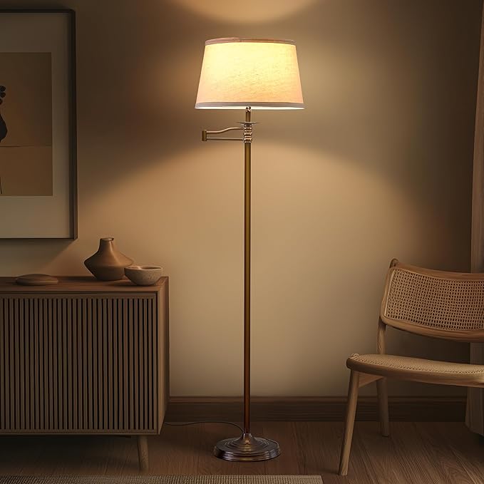 Brightech Caden LED Floor lamp, Great Living Room Décor, Tall Lamp With Swing Arm, Classic Lamp for Living Rooms & Offices, Industrial Standing Lamp for Bedroom Reading - Bronze