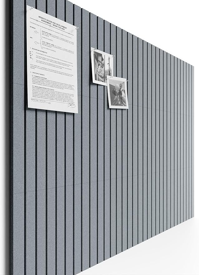 Bumusty Large Cork Board Alternative-48 x 36" Felt Bulletin Board Tiles, with 30 Pushpins, 70 Adhesive Tabs, 12-Pack Slat Wall Paneling, Cork Boards for Office Push Pin Board Felt Board-Blue Gray