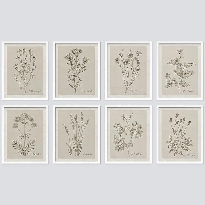 SIGNWIN Framed Poster Wall Art Set of Wildflower, Botanical Floral, Minimalist Decor, Vintage Poster for Living Room, Bedroom, Office - 12"x16"x 8 White