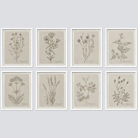 SIGNWIN Framed Poster Wall Art Set of Wildflower, Botanical Floral, Minimalist Decor, Vintage Poster for Living Room, Bedroom, Office - 12"x16"x 8 White