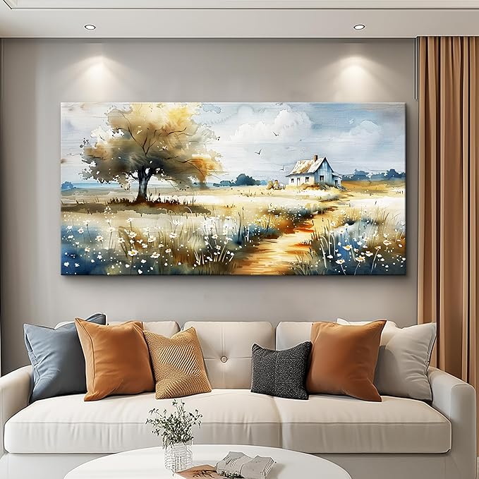 FUHAIHUA Canvas Wall Art For Bedroom Wall Decor For Living Room Modern Office Decorations Pastoral Wall Paintings Scenery Watercolour Pictures Artwork Farmhouse Home Decor Mural 20x40 In