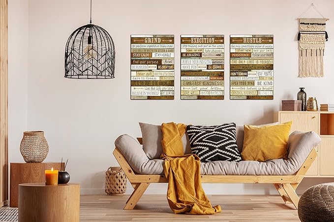 CGXART Inspirational Posters for Classrooms - Brown Positive Quotes Wall-Art for Living Room - Motivational Posters for Office - 3 Piece Canvas Wall Art Ready to Hang Size 16" x 24"