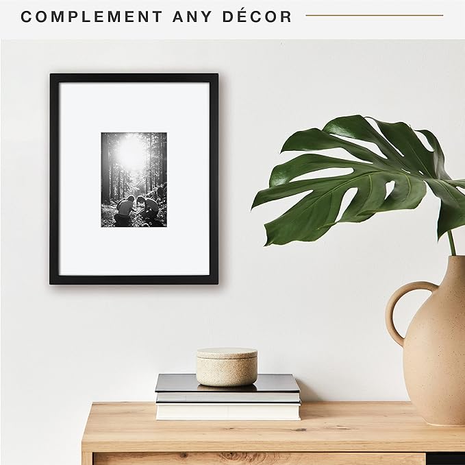 MCS East Village 11x14 Matted Picture Frame with 5x7 Photo Display, Black Wall Hanging Frame for Photos & Posters (1-Pack)