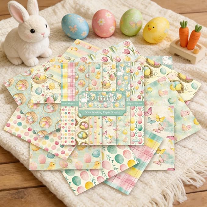 24 Sheets Easter Cardstock Watercolor Egg Rabbit Pattern Scrapbook Paper Pad 6 x 6 Single-Sided for Junk Journal Card Making Origami Handmade DIY Gifts Decor - 12 Designs