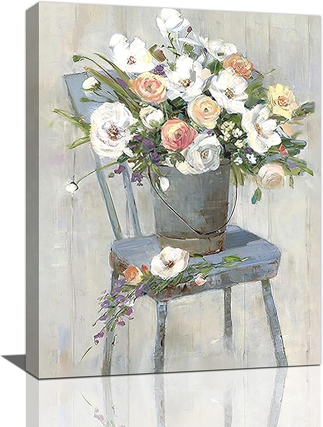 yerretin Farmhouse Flower Wall Art Country Floral Pictures Wall Decor Rustic Canvas Paintings Modern Artwork Home Decorations for Bathroom Bedroom Living Room Framed 12"x16"