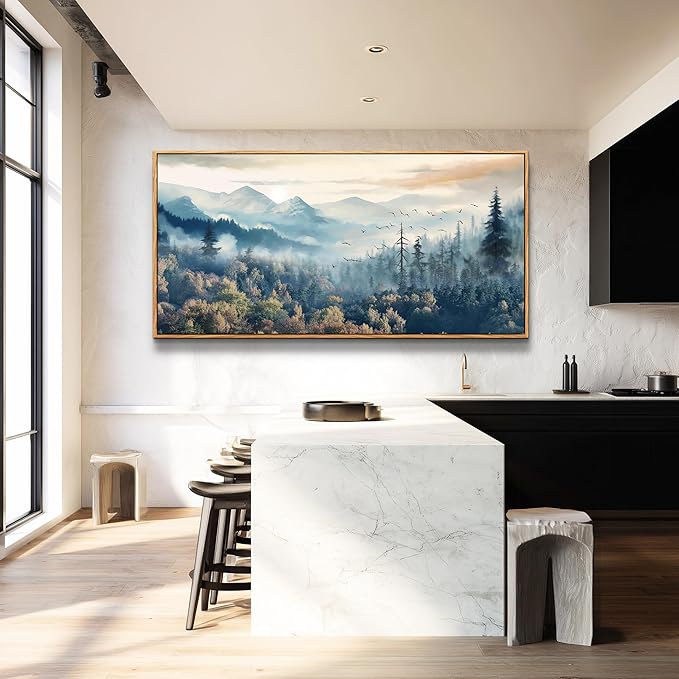 MHARTK66 Wood Framed Canvas Wall Art For Living Room Wall Decorations For Bedroom Office Wall Decor Prints Foggy Forest Trees Landscape Wall Painting Wall Pictures Ready To Hang Room Home Art Decor