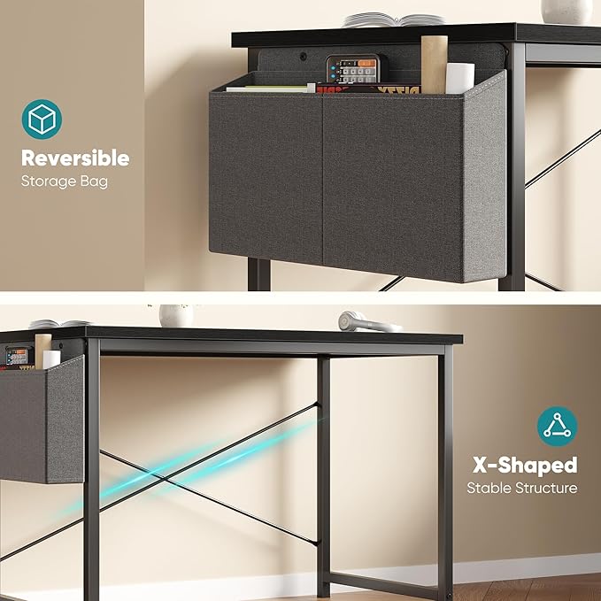OLIXIS Computer Desk 47 Inch Home Office Desks for Small Spaces, Gaming Writing Study Work Table with Storage Bag for Bedroom, Black