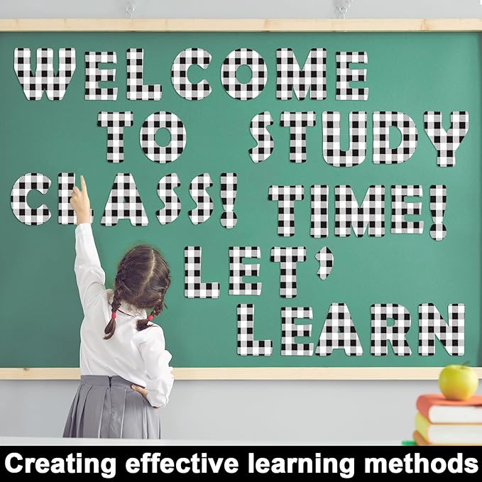 150 PCS Large 7" Bulletin Board Letters Set, Black White Checkered Classroom Alphabet Cutouts Letter for Bulletin Board Display Home School Class, A Great Helper to Inspire Students' Learning Interest