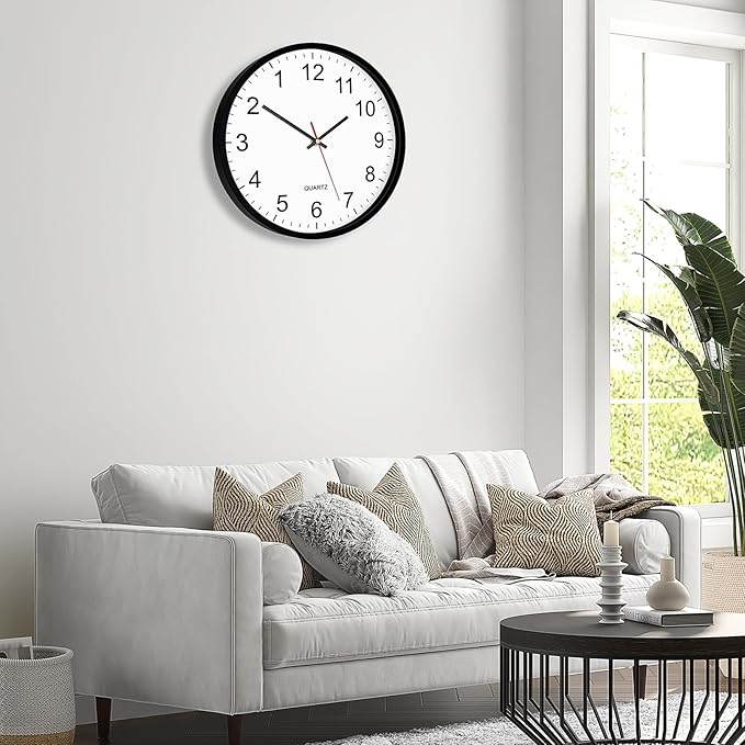Foxtop Black Backwards Wall Clock, Runs Counterclockwise, 12 Inch Silent Non Ticking Battery Operated Round Analog Wall Clock for Bedroom Bathroom Home Office Classroom